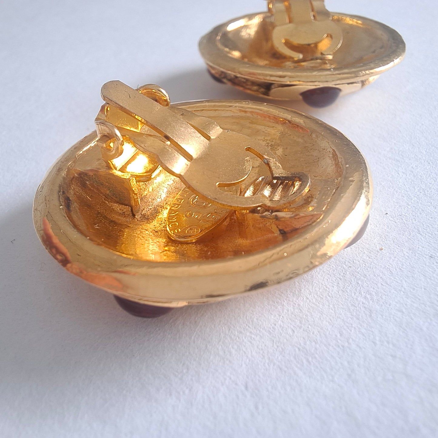 Vintage Chanel CC Logo Gold Plated Gripoix Earrings