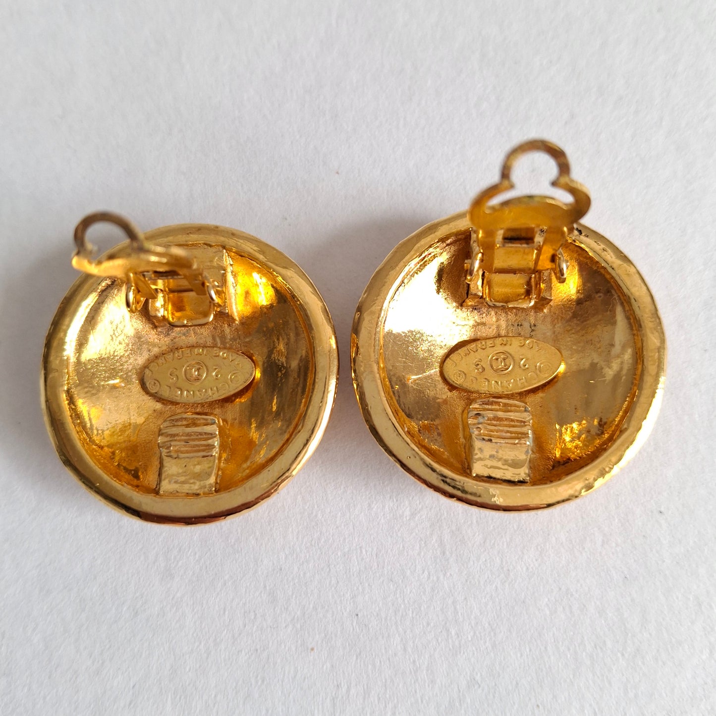 Vintage Chanel CC Logo Gold Plated Gripoix Earrings