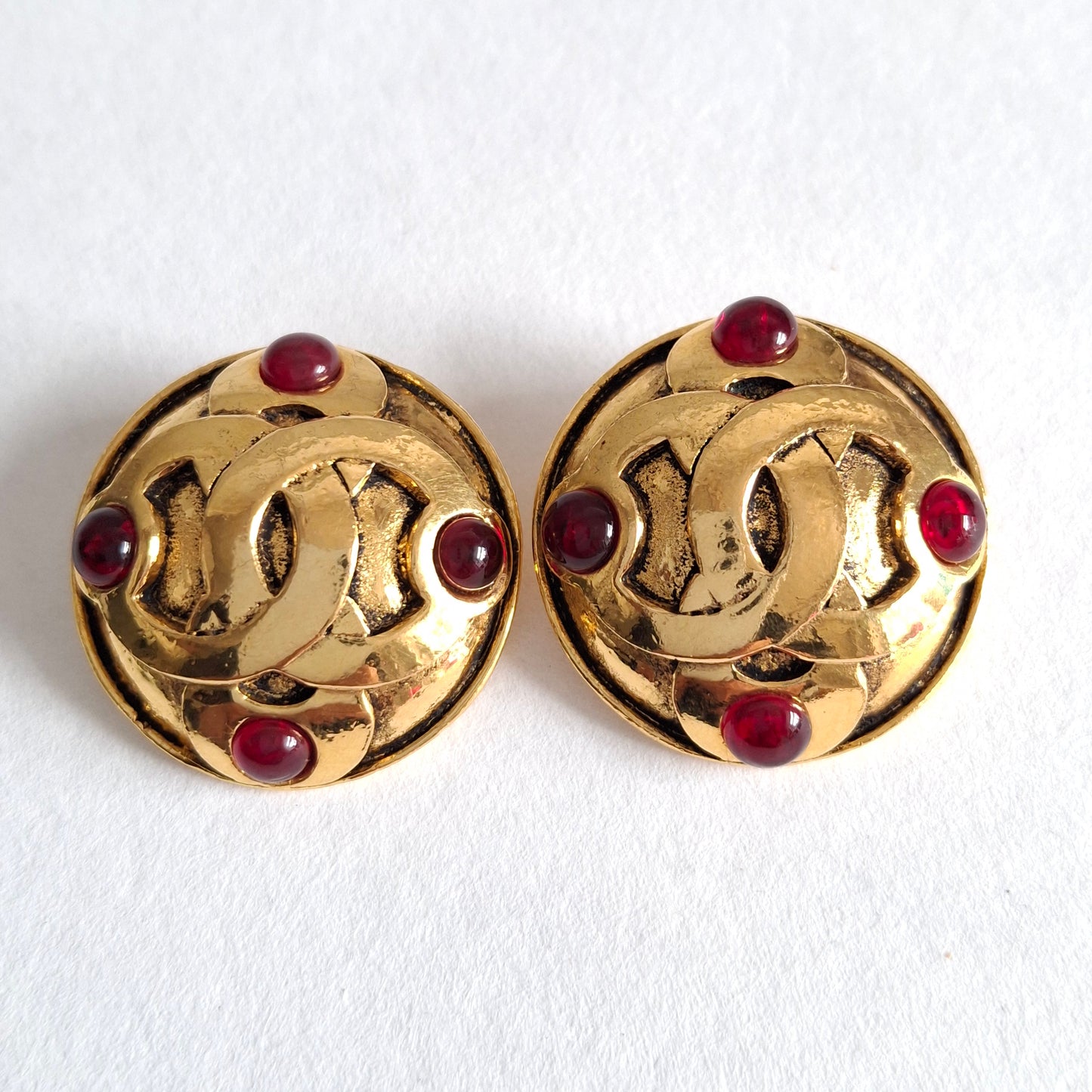 Vintage Chanel CC Logo Gold Plated Gripoix Earrings