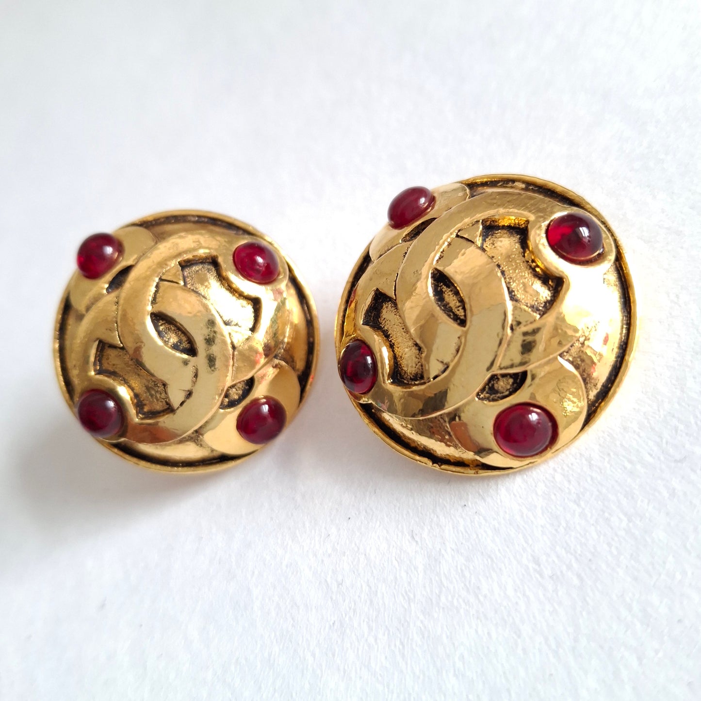 Vintage Chanel CC Logo Gold Plated Gripoix Earrings