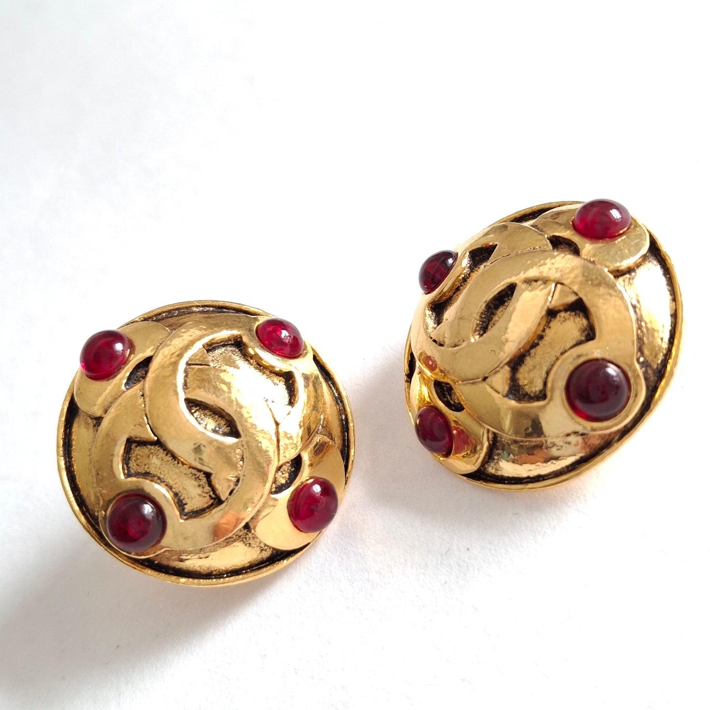 Vintage Chanel CC Logo Gold Plated Gripoix Earrings
