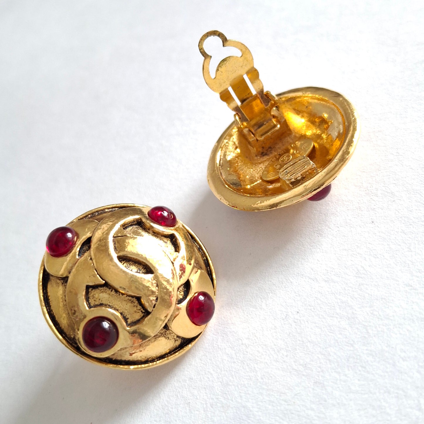 Vintage Chanel CC Logo Gold Plated Gripoix Earrings