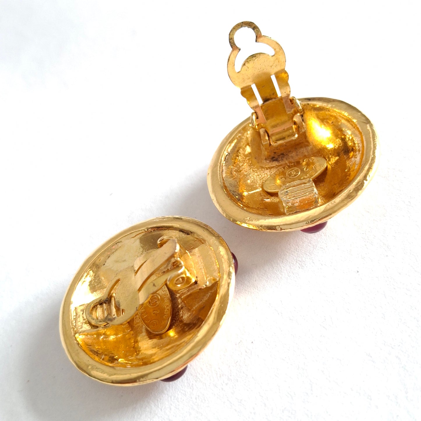 Vintage Chanel CC Logo Gold Plated Gripoix Earrings