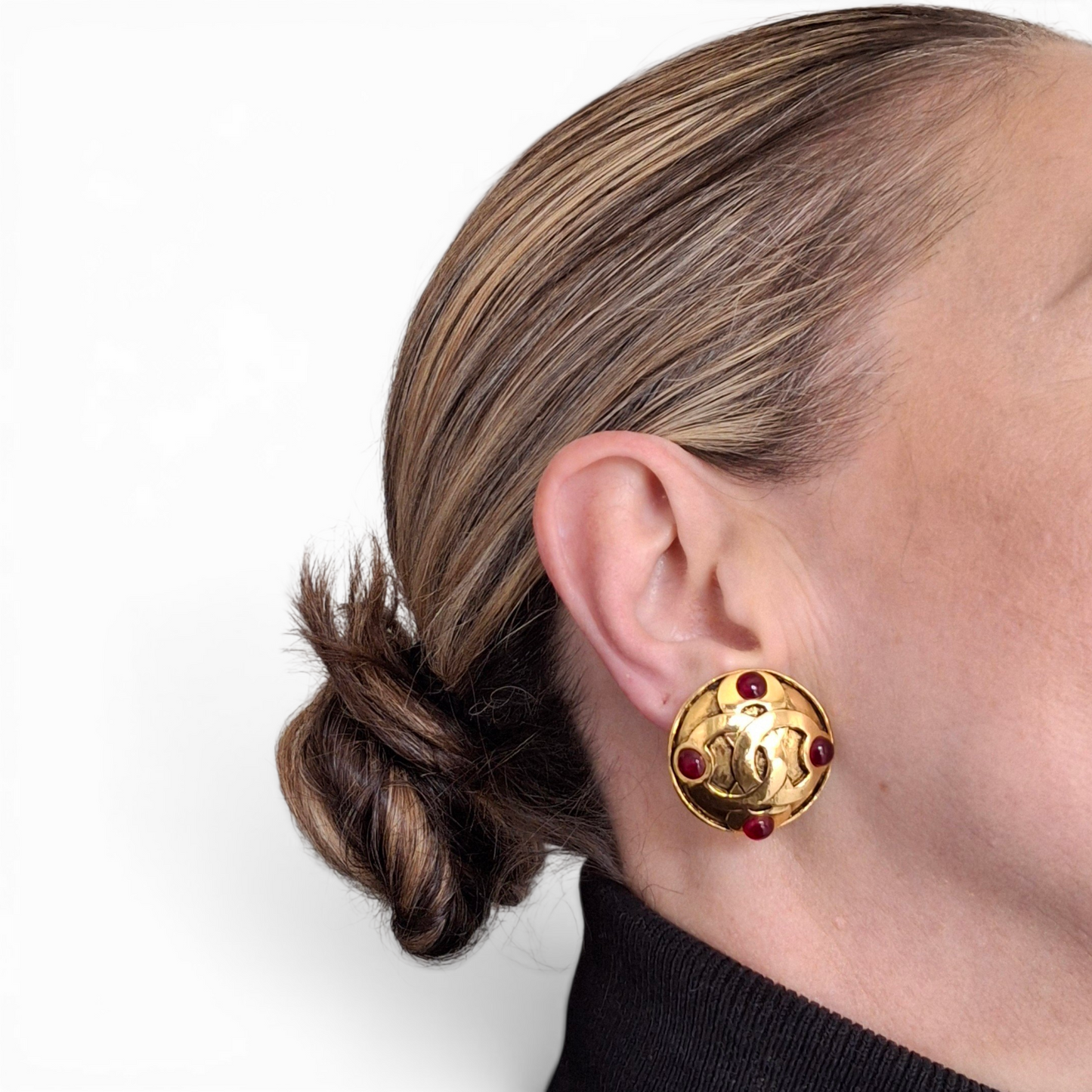 Vintage Chanel CC Logo Gold Plated Gripoix Earrings