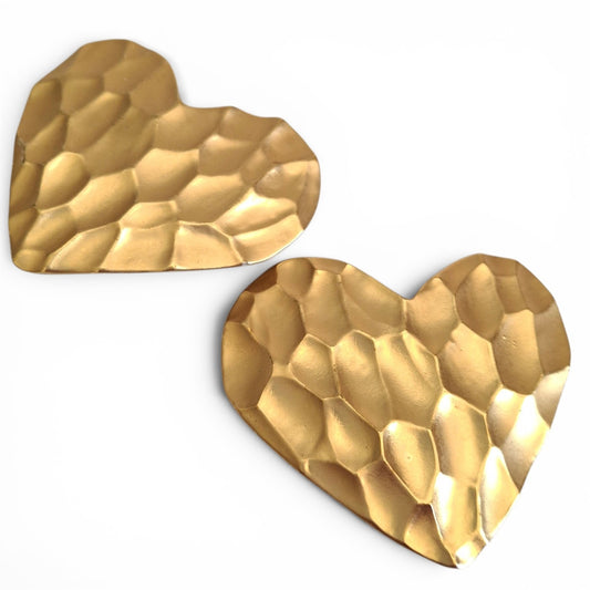 Vintage Yves Saint Laurent 55mm Gold Plated Textured Heart Earrings with Original Box