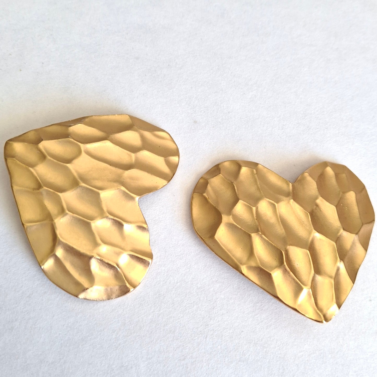 Vintage Yves Saint Laurent 55mm Gold Plated Textured Heart Earrings with Original Box