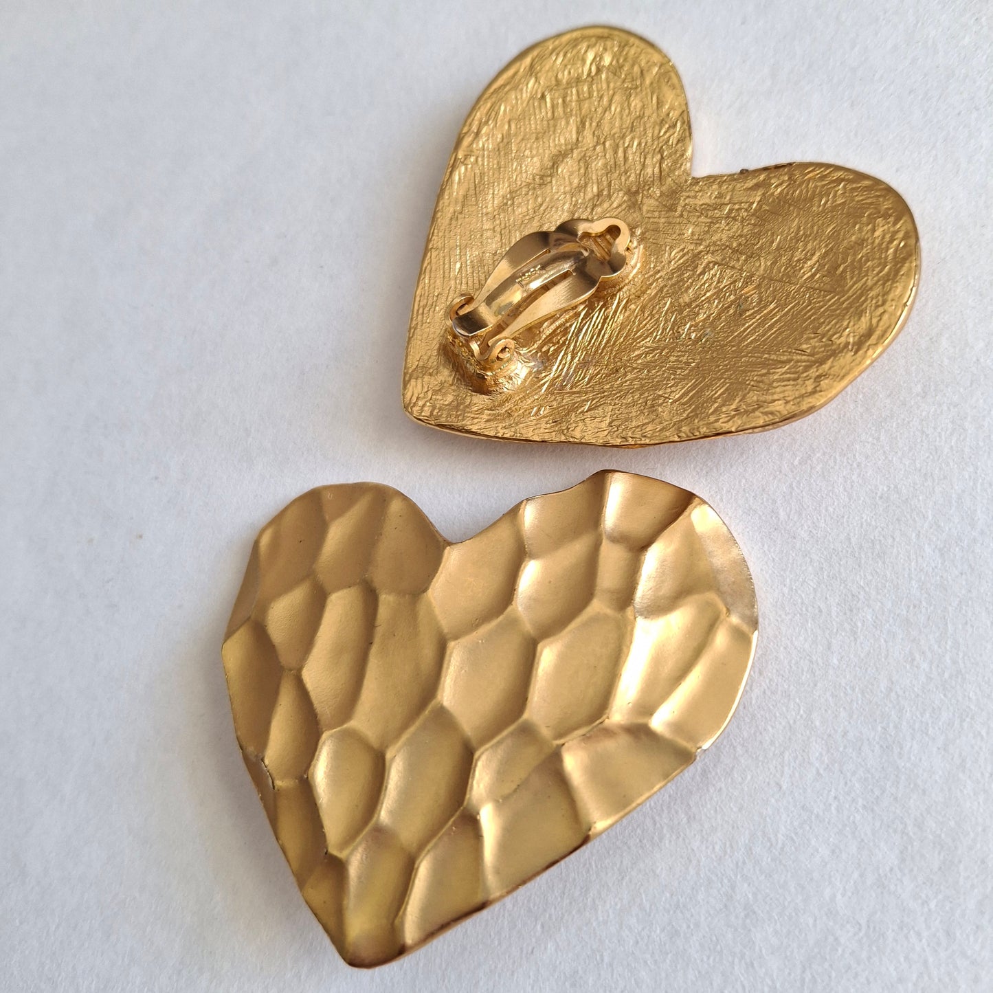 Vintage Yves Saint Laurent 55mm Gold Plated Textured Heart Earrings with Original Box