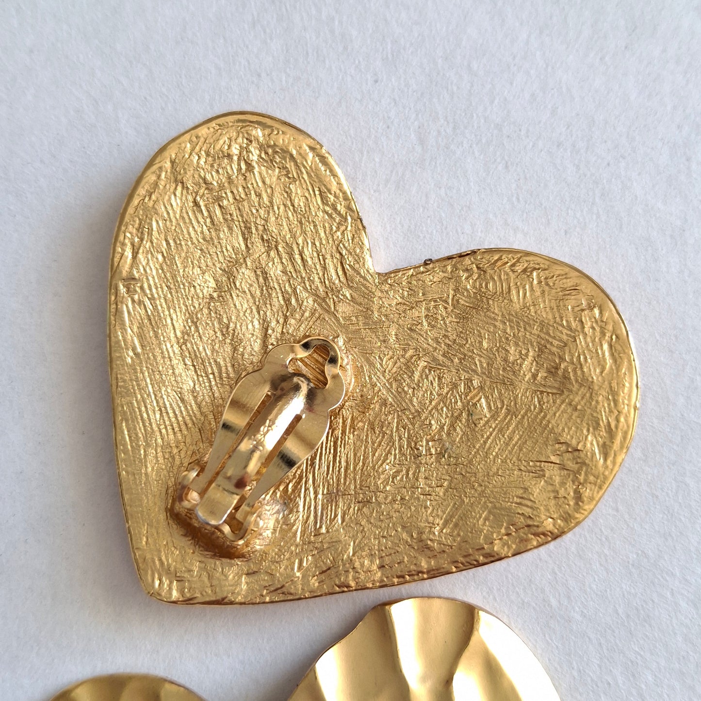 Vintage Yves Saint Laurent 55mm Gold Plated Textured Heart Earrings with Original Box
