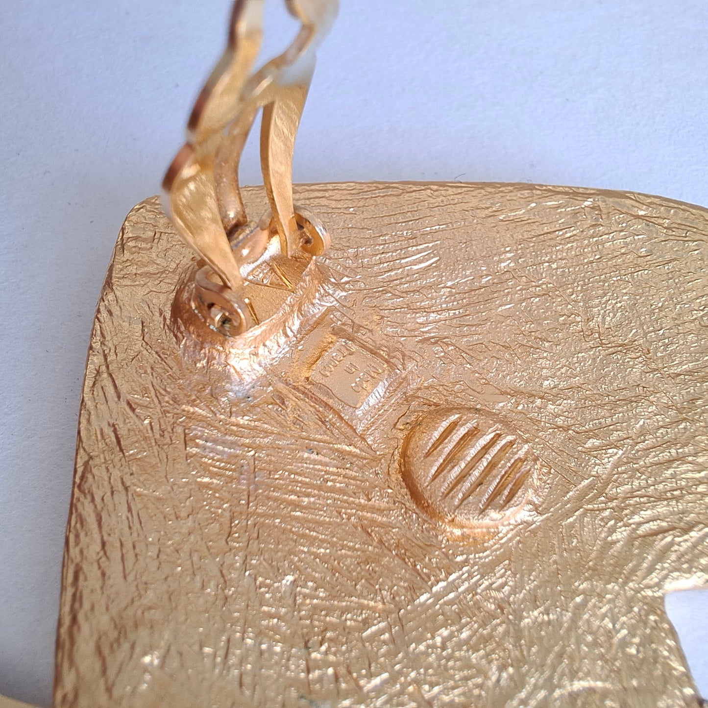 Vintage Yves Saint Laurent 55mm Gold Plated Textured Heart Earrings with Original Box