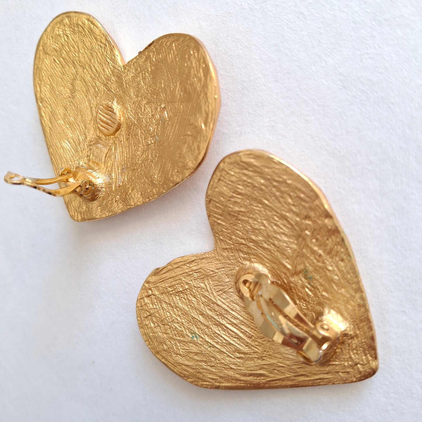 Vintage Yves Saint Laurent 55mm Gold Plated Textured Heart Earrings with Original Box