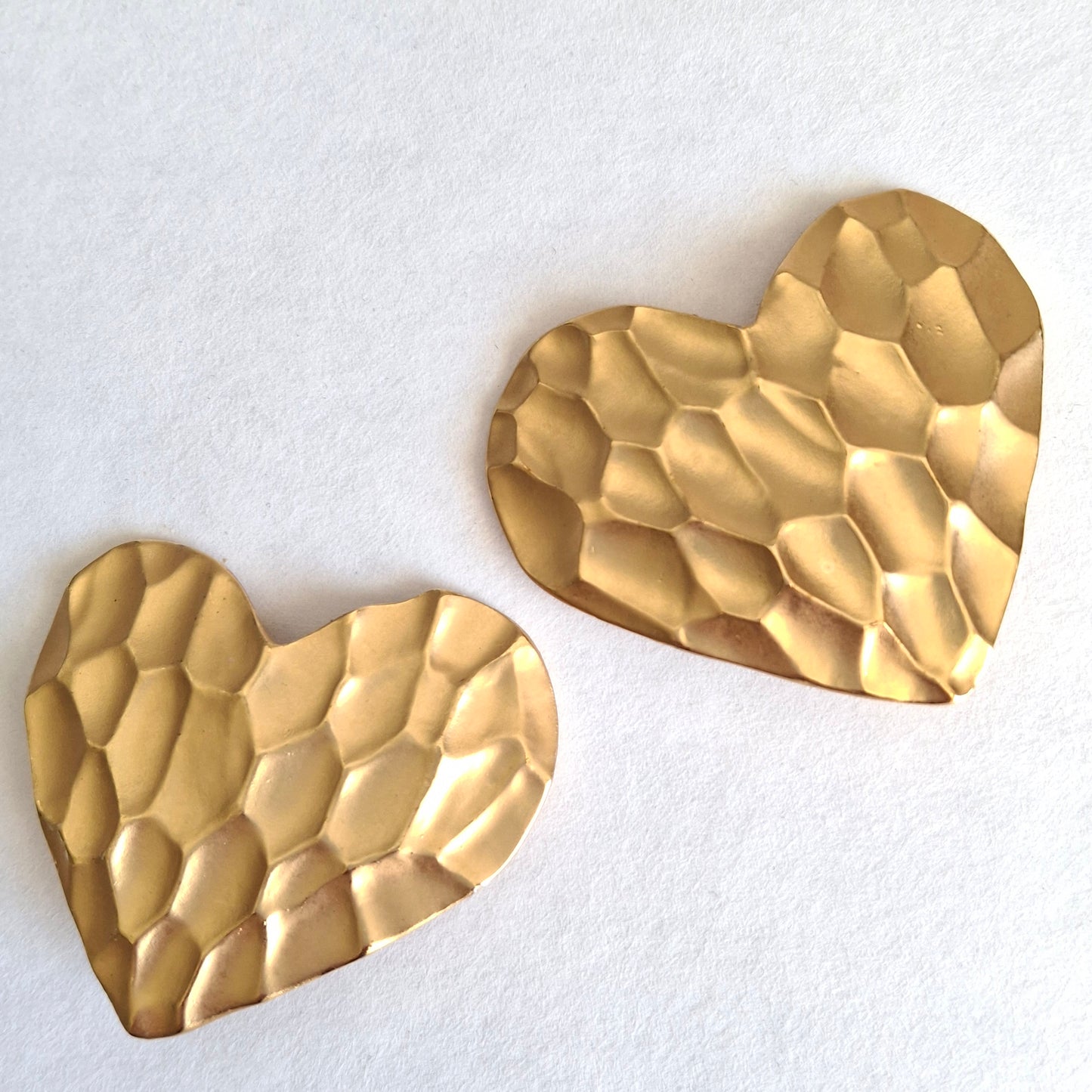 Vintage Yves Saint Laurent 55mm Gold Plated Textured Heart Earrings with Original Box