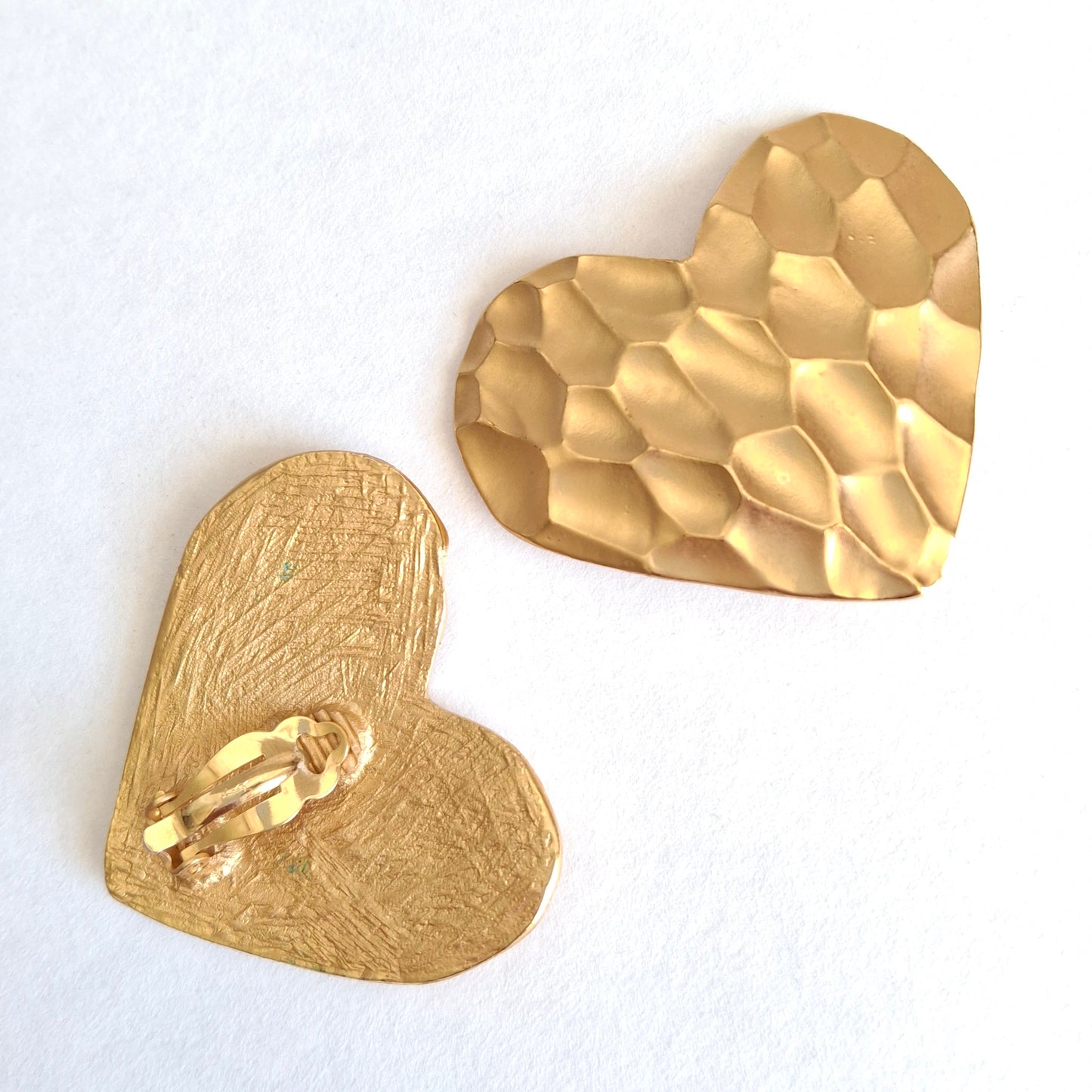 Vintage Yves Saint Laurent 55mm Gold Plated Textured Heart Earrings with Original Box