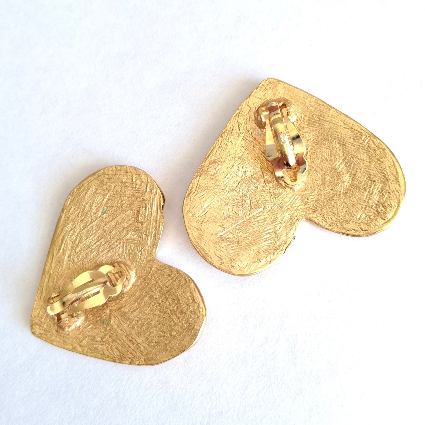 Vintage Yves Saint Laurent 55mm Gold Plated Textured Heart Earrings with Original Box