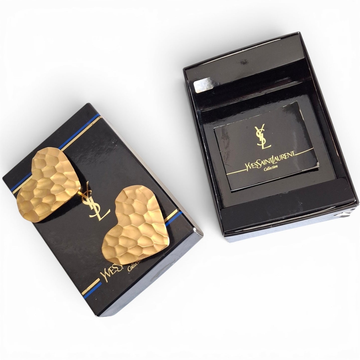 Vintage Yves Saint Laurent 55mm Gold Plated Textured Heart Earrings with Original Box