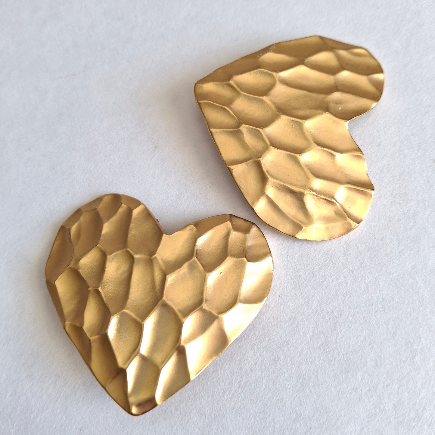 Vintage Yves Saint Laurent 55mm Gold Plated Textured Heart Earrings with Original Box
