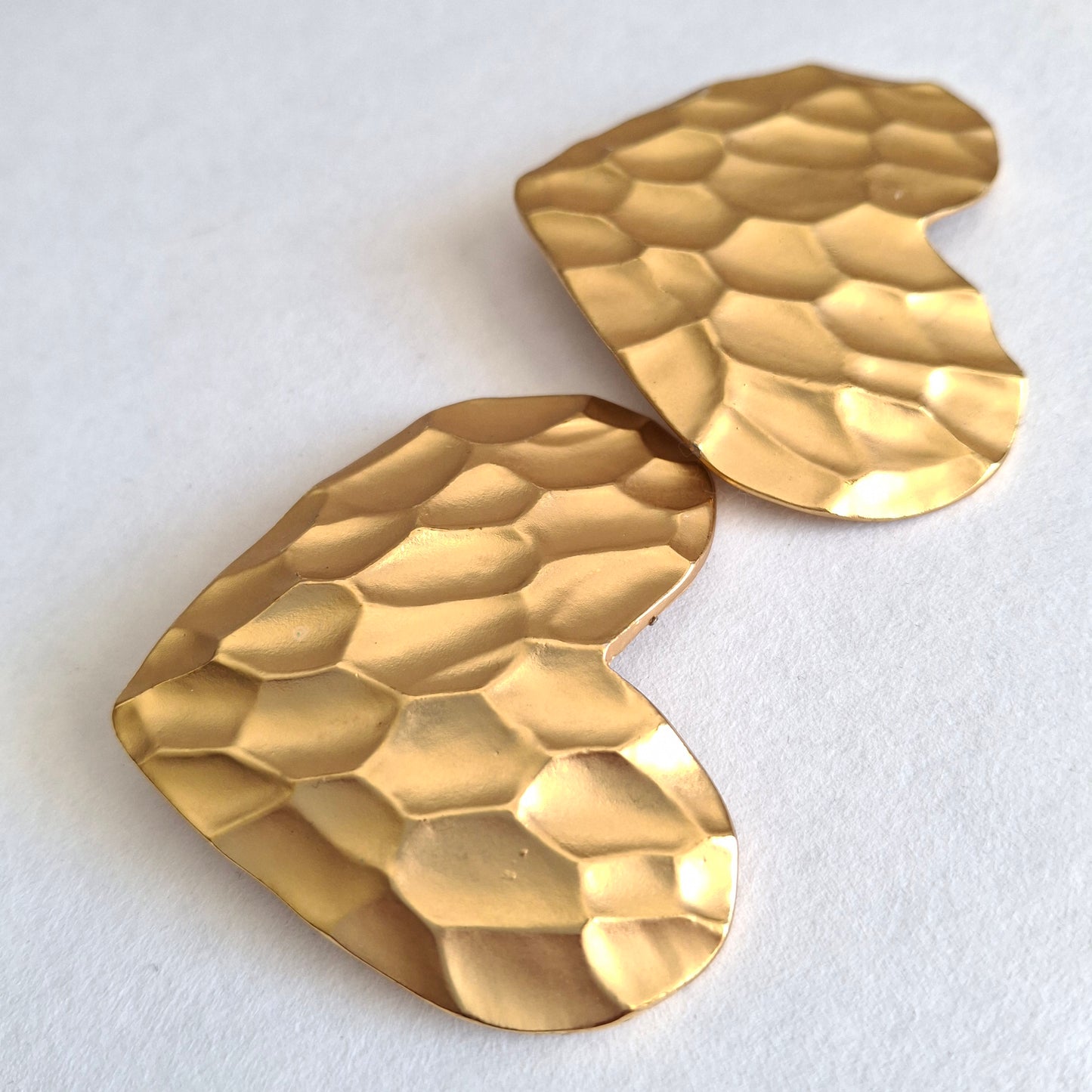 Vintage Yves Saint Laurent 55mm Gold Plated Textured Heart Earrings with Original Box