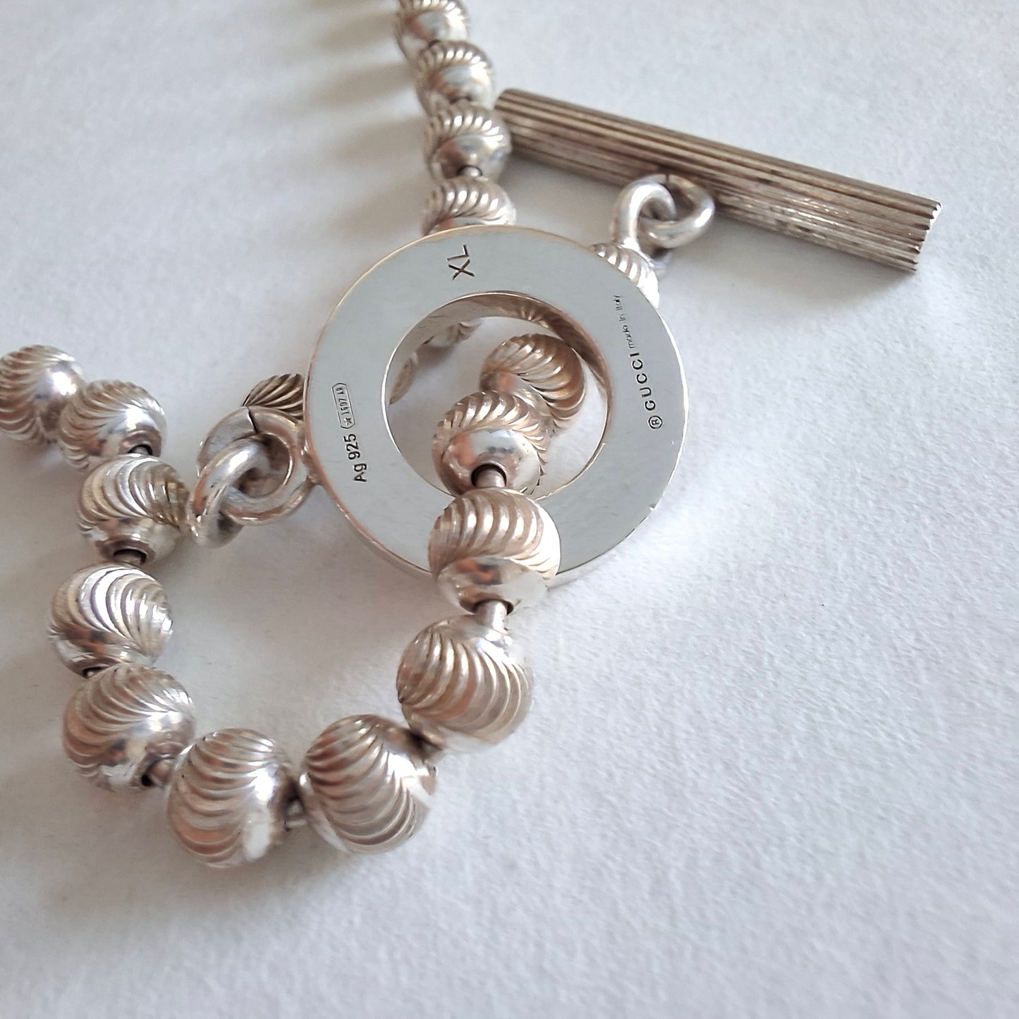 Gucci Diamond Cut Boule Toggle Necklace in 925 Sterling Silver