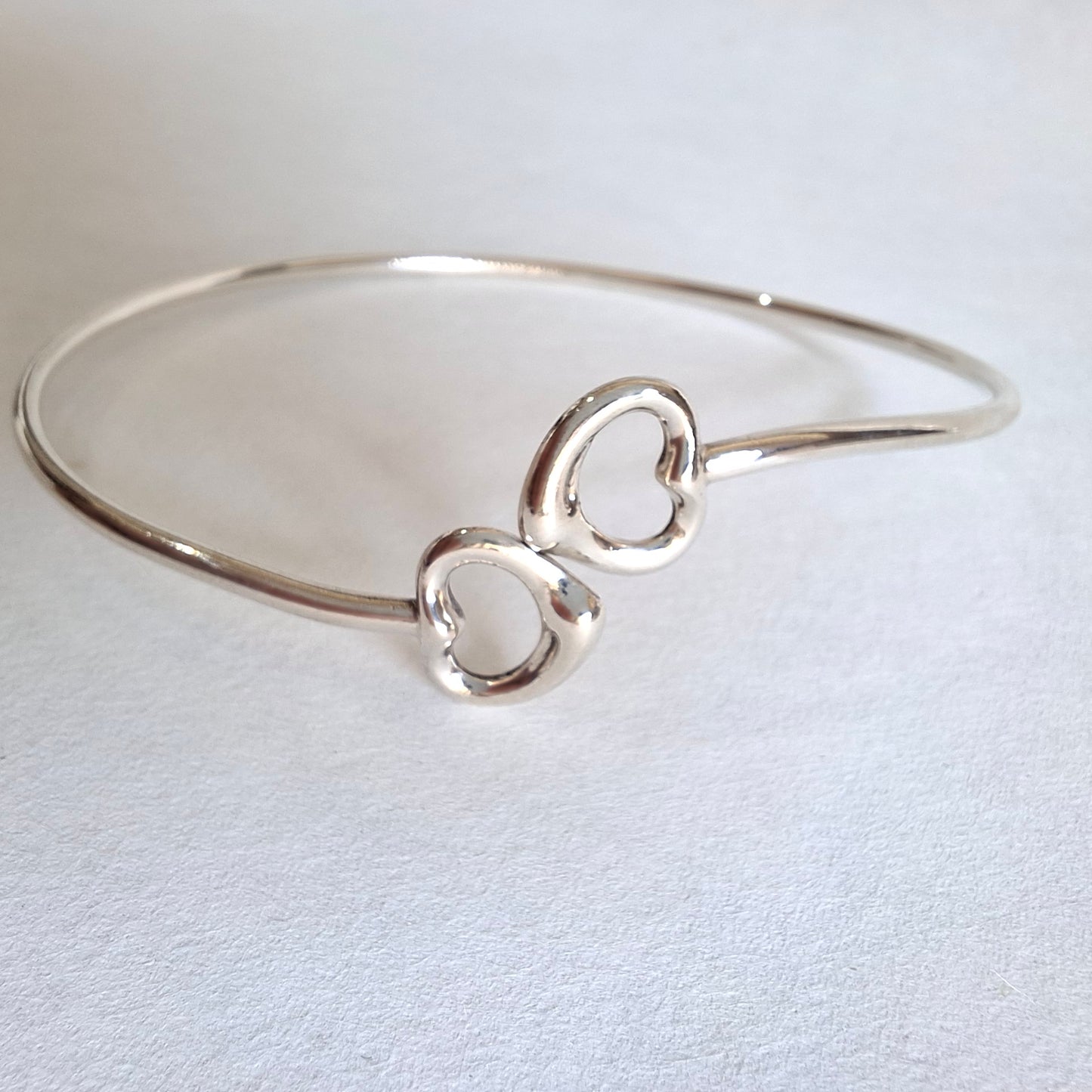 Vintage Elsa Peretti Double Open Heart Bangle Bracelet in Hallmarked 925 Sterling Silver