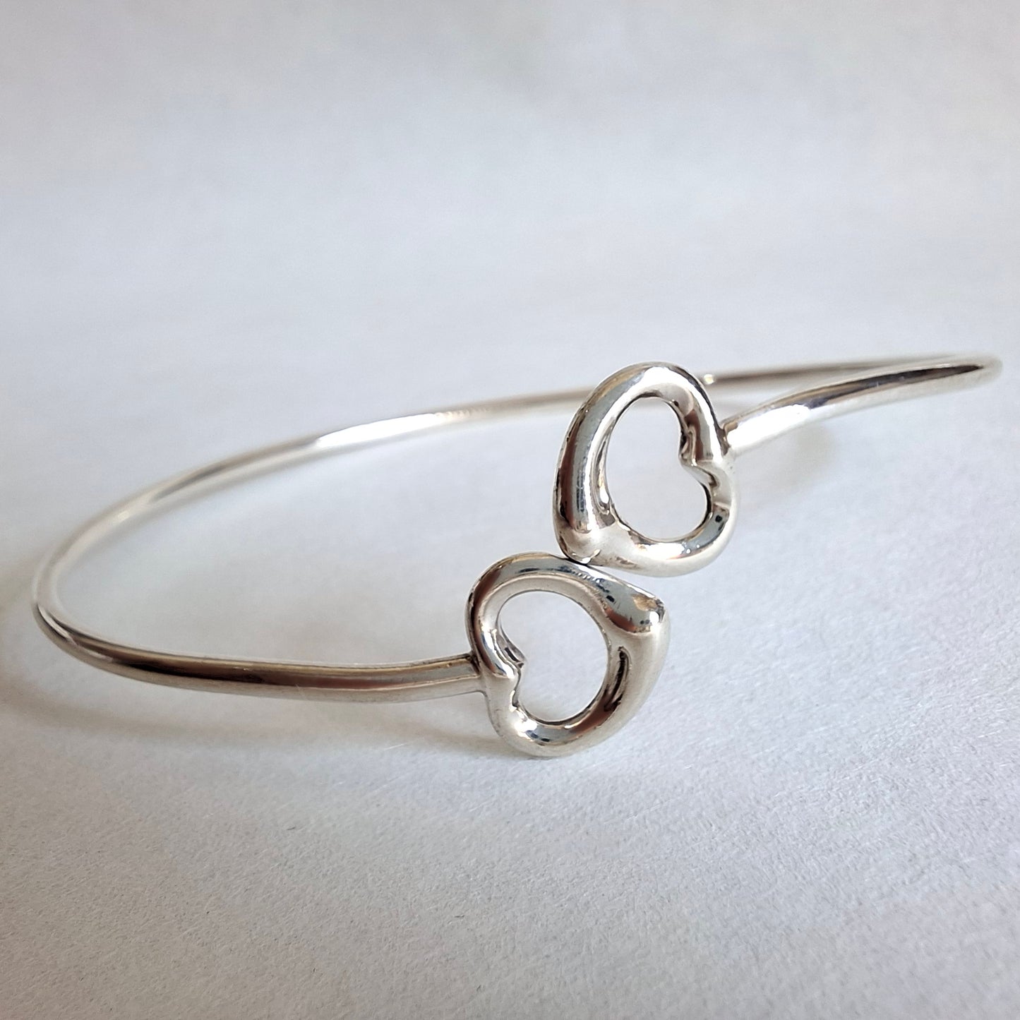 Vintage Elsa Peretti Double Open Heart Bangle Bracelet in Hallmarked 925 Sterling Silver