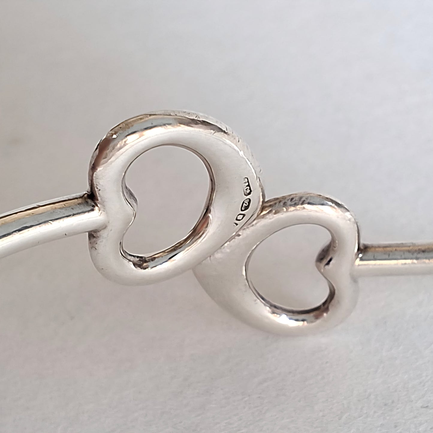 Vintage Elsa Peretti Double Open Heart Bangle Bracelet in Hallmarked 925 Sterling Silver