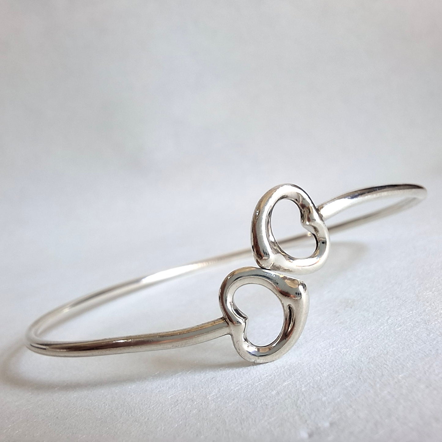 Vintage Elsa Peretti Double Open Heart Bangle Bracelet in Hallmarked 925 Sterling Silver