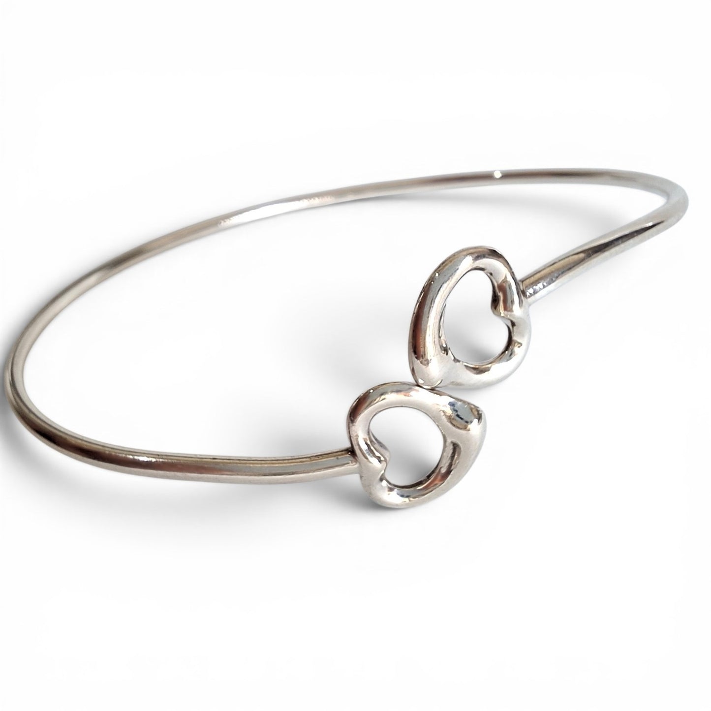 Vintage Elsa Peretti Double Open Heart Bangle Bracelet in Hallmarked 925 Sterling Silver