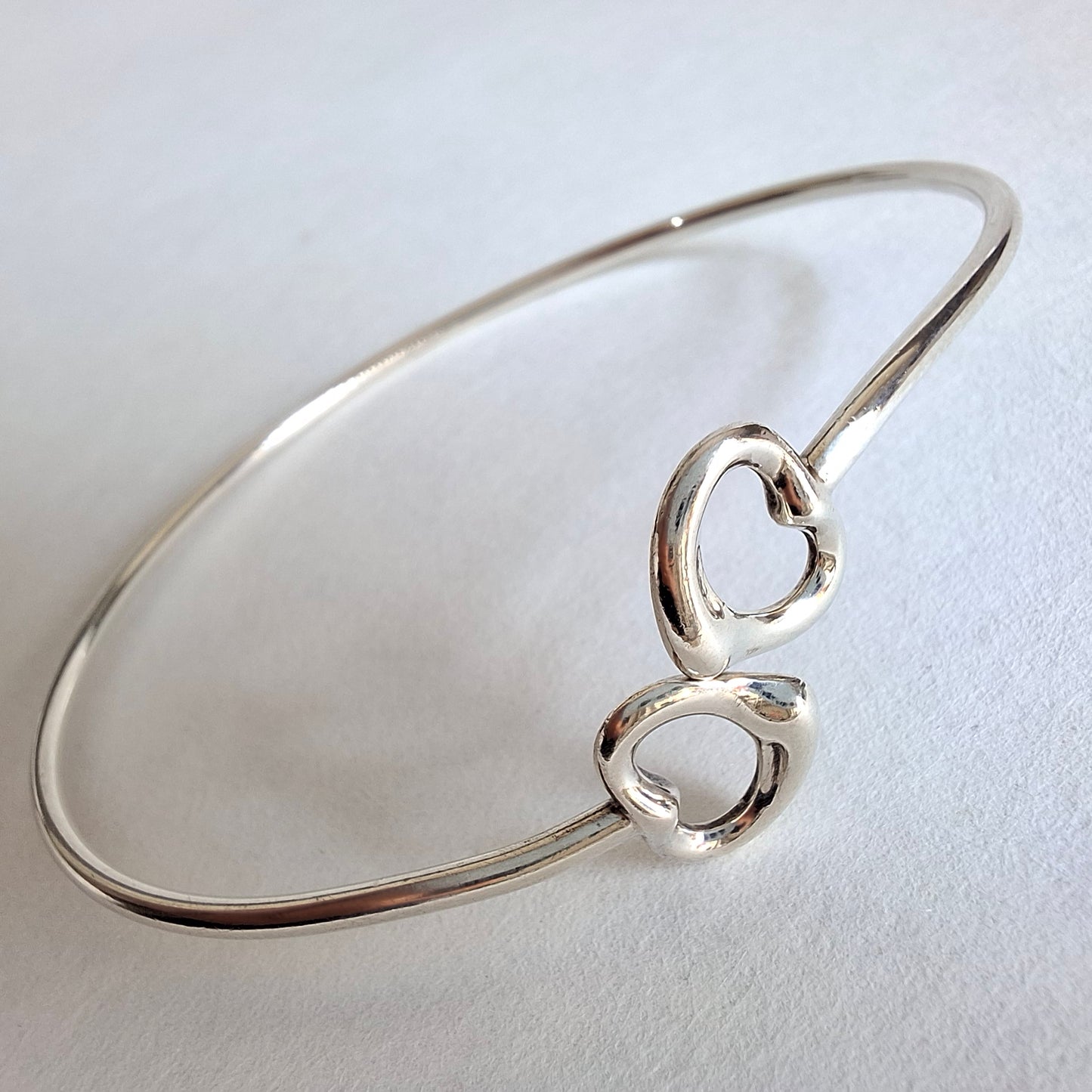 Vintage Elsa Peretti Double Open Heart Bangle Bracelet in Hallmarked 925 Sterling Silver