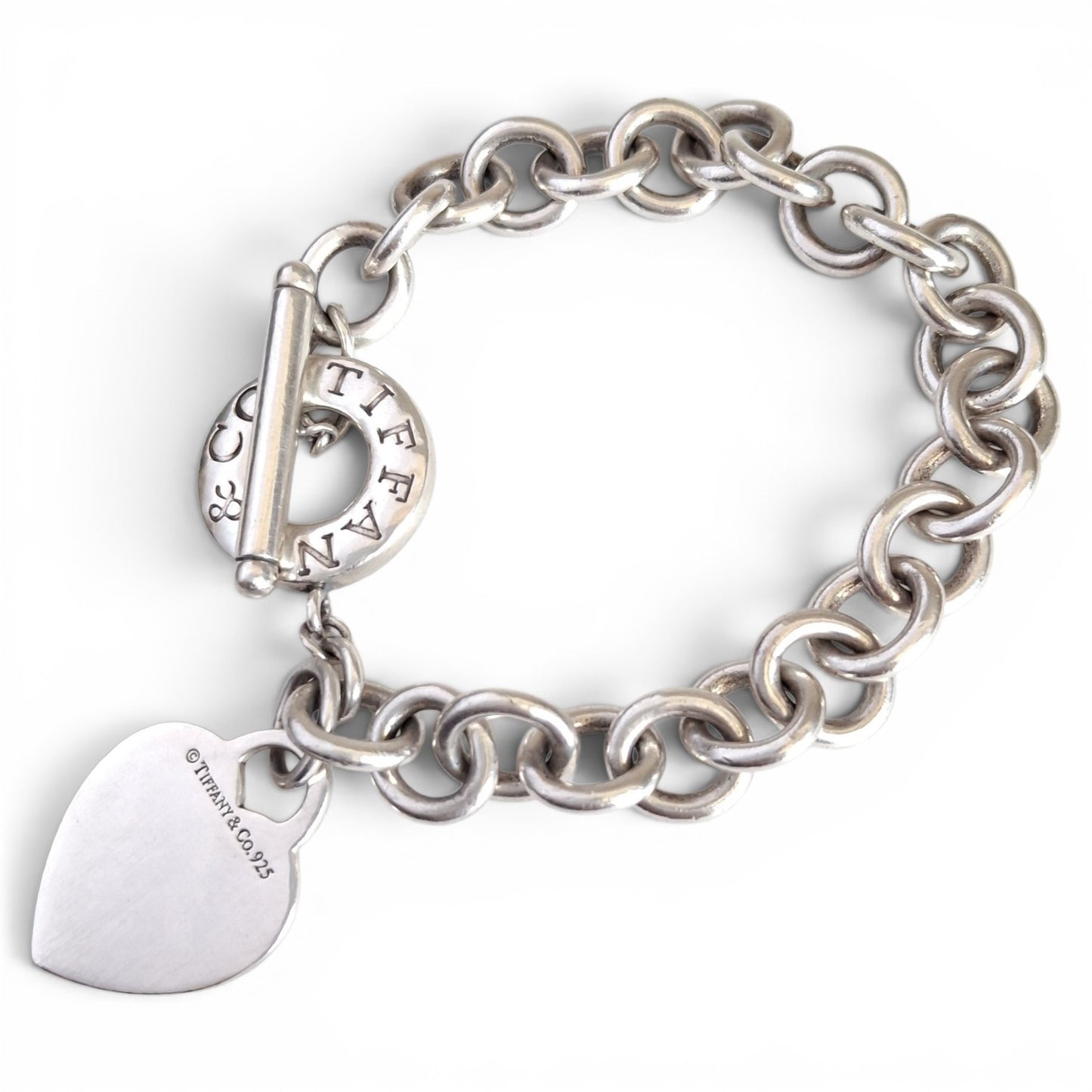 Vintage Tiffany & Co Heart Charm Toggle Bracelet in 925 Sterling Silver