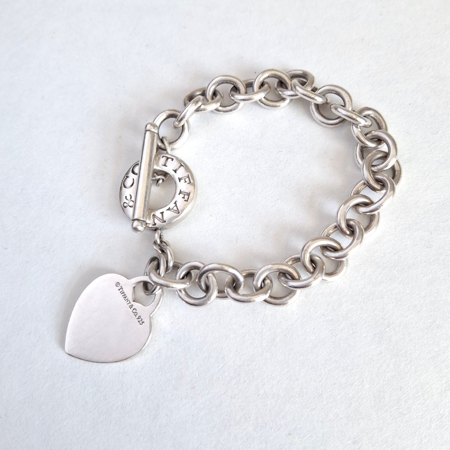 Vintage Tiffany & Co Heart Charm Toggle Bracelet in 925 Sterling Silver