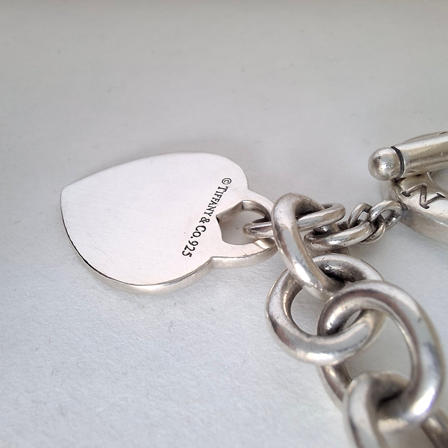 Vintage Tiffany & Co Heart Charm Toggle Bracelet in 925 Sterling Silver