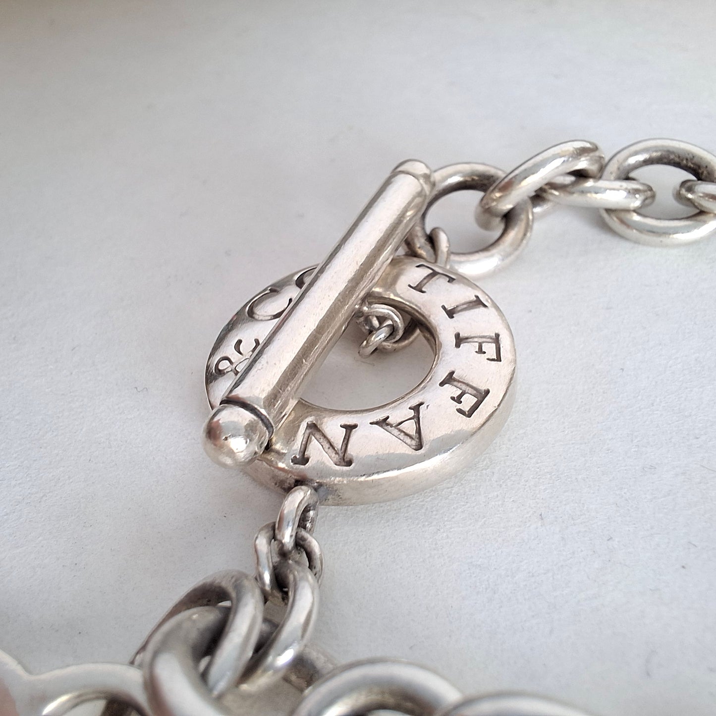 Vintage Tiffany & Co Heart Charm Toggle Bracelet in 925 Sterling Silver