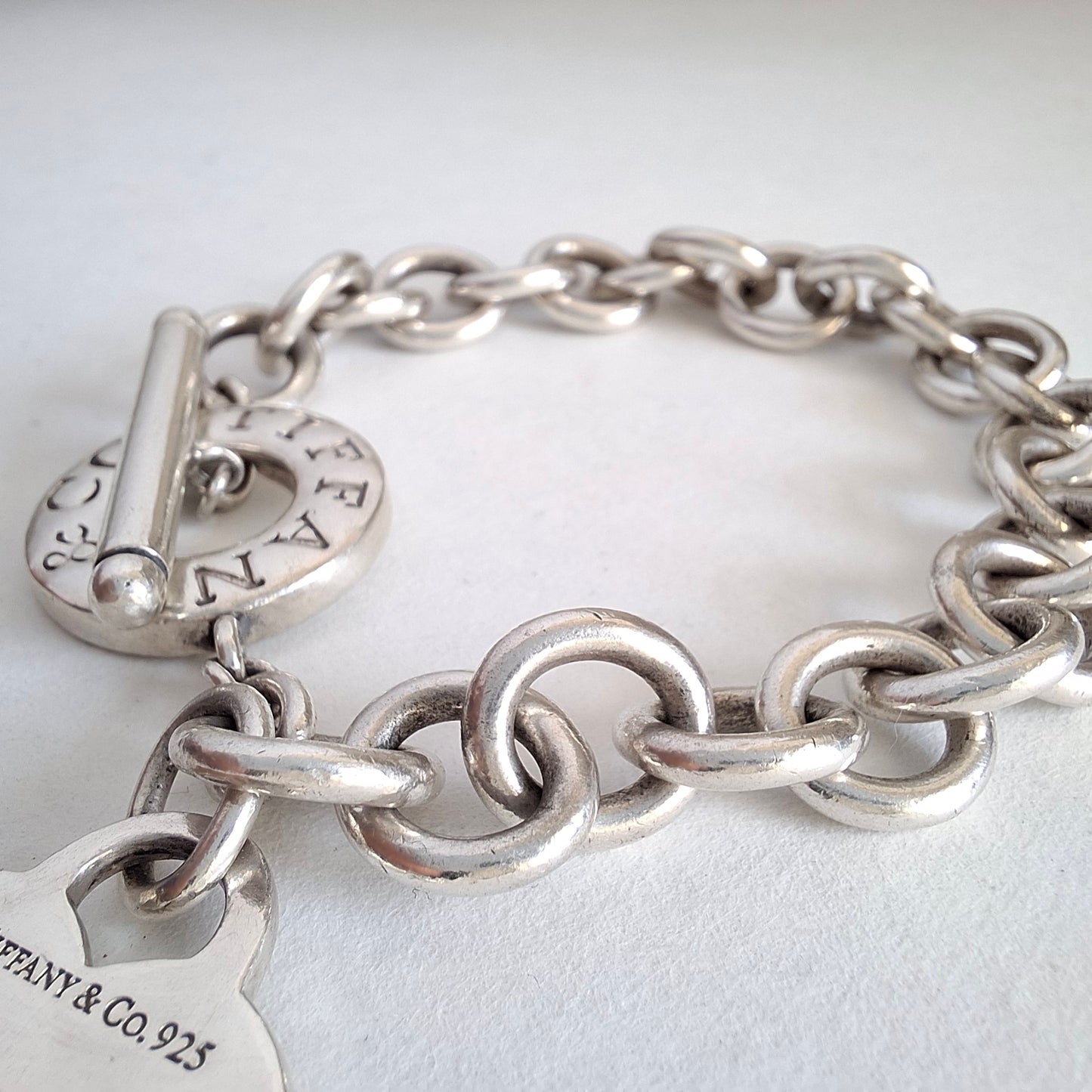 Vintage Tiffany & Co Heart Charm Toggle Bracelet in 925 Sterling Silver