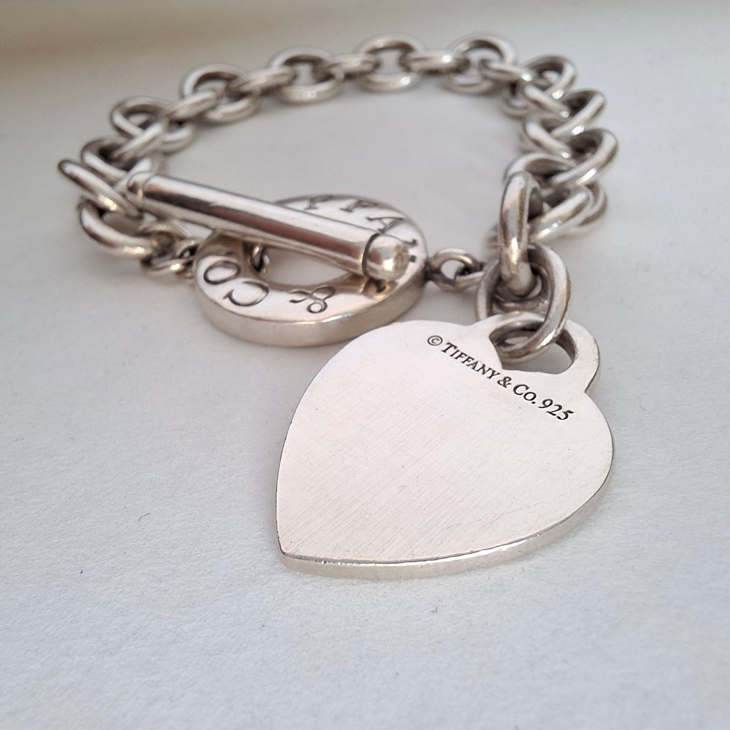 Vintage Tiffany & Co Heart Charm Toggle Bracelet in 925 Sterling Silver