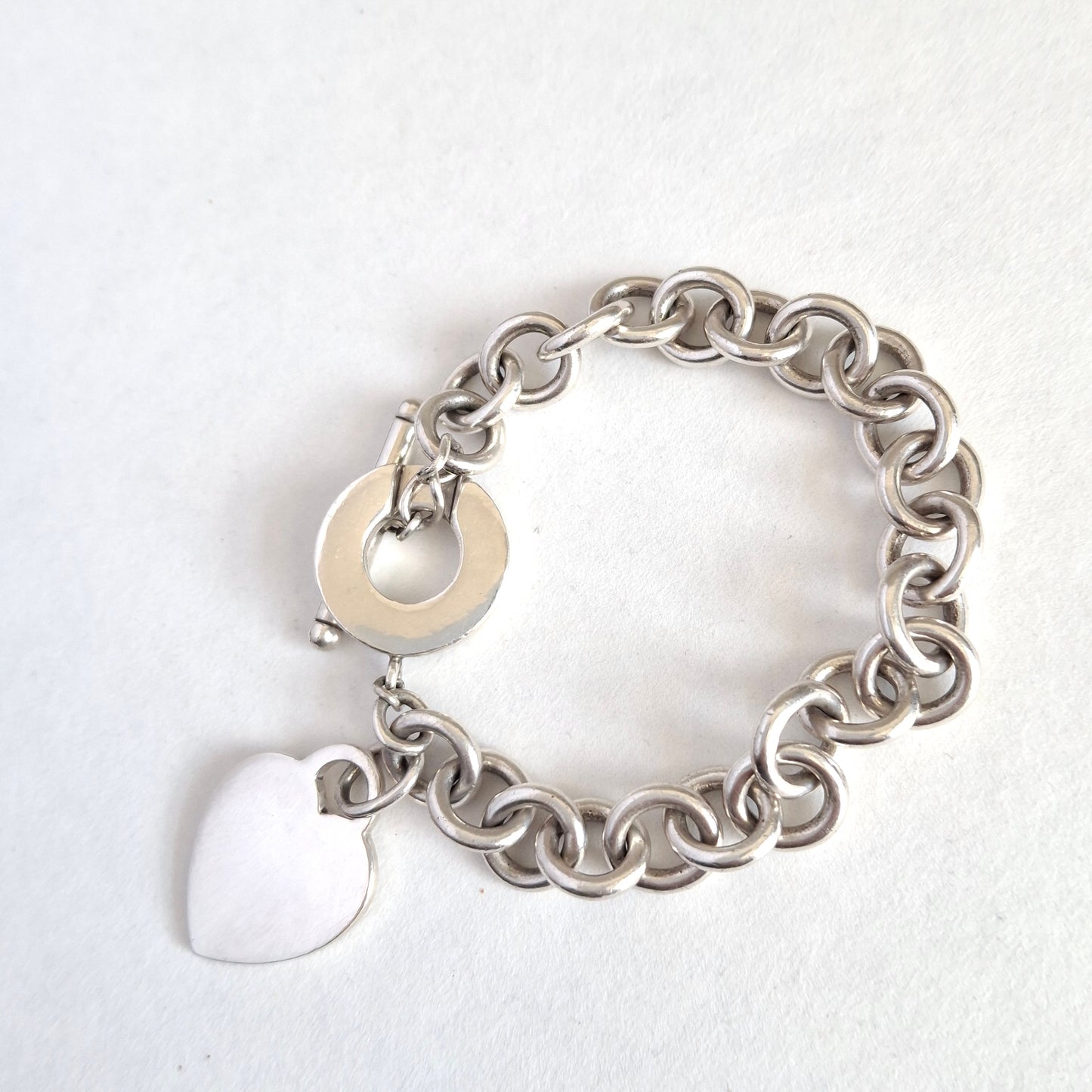Vintage Tiffany & Co Heart Charm Toggle Bracelet in 925 Sterling Silver