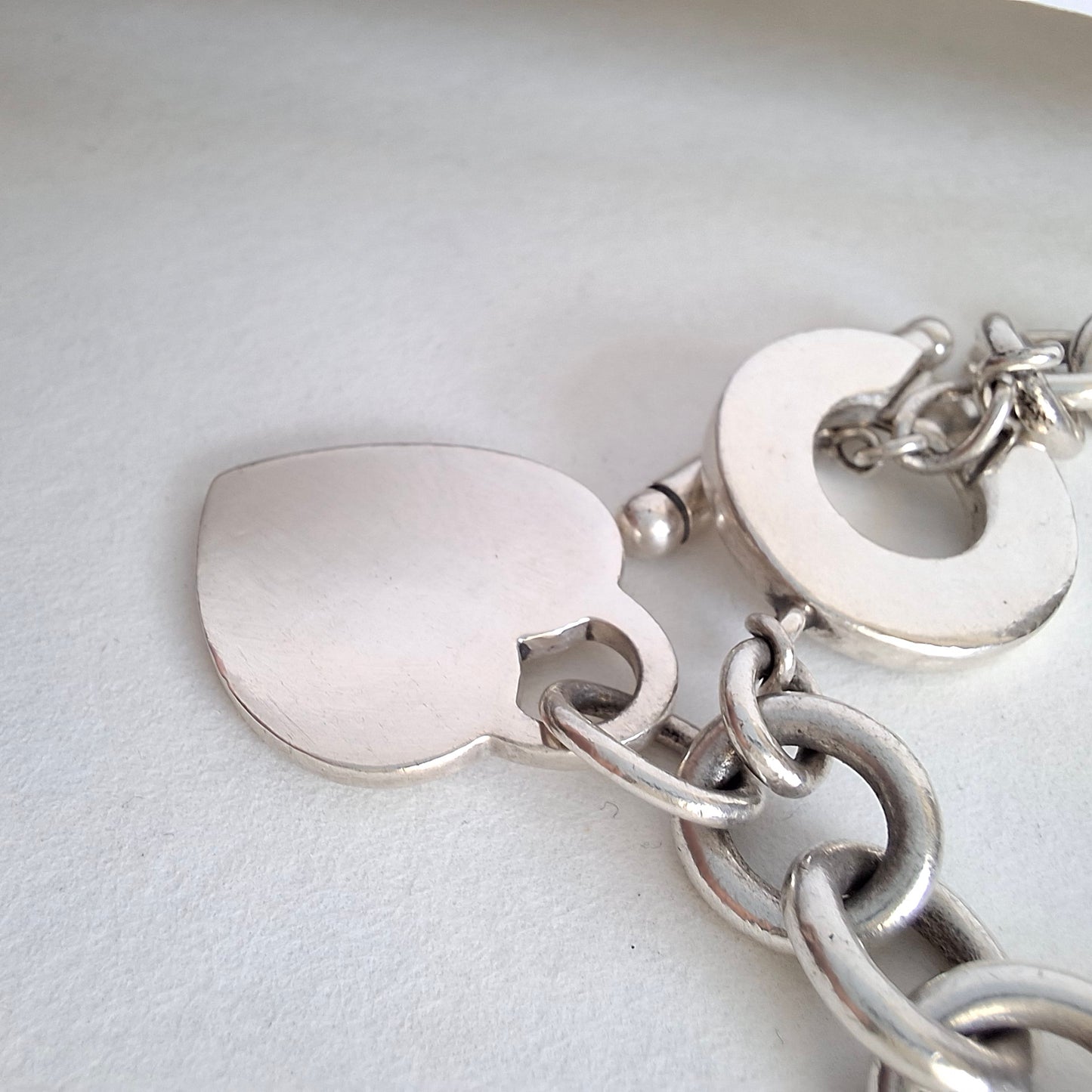 Vintage Tiffany & Co Heart Charm Toggle Bracelet in 925 Sterling Silver