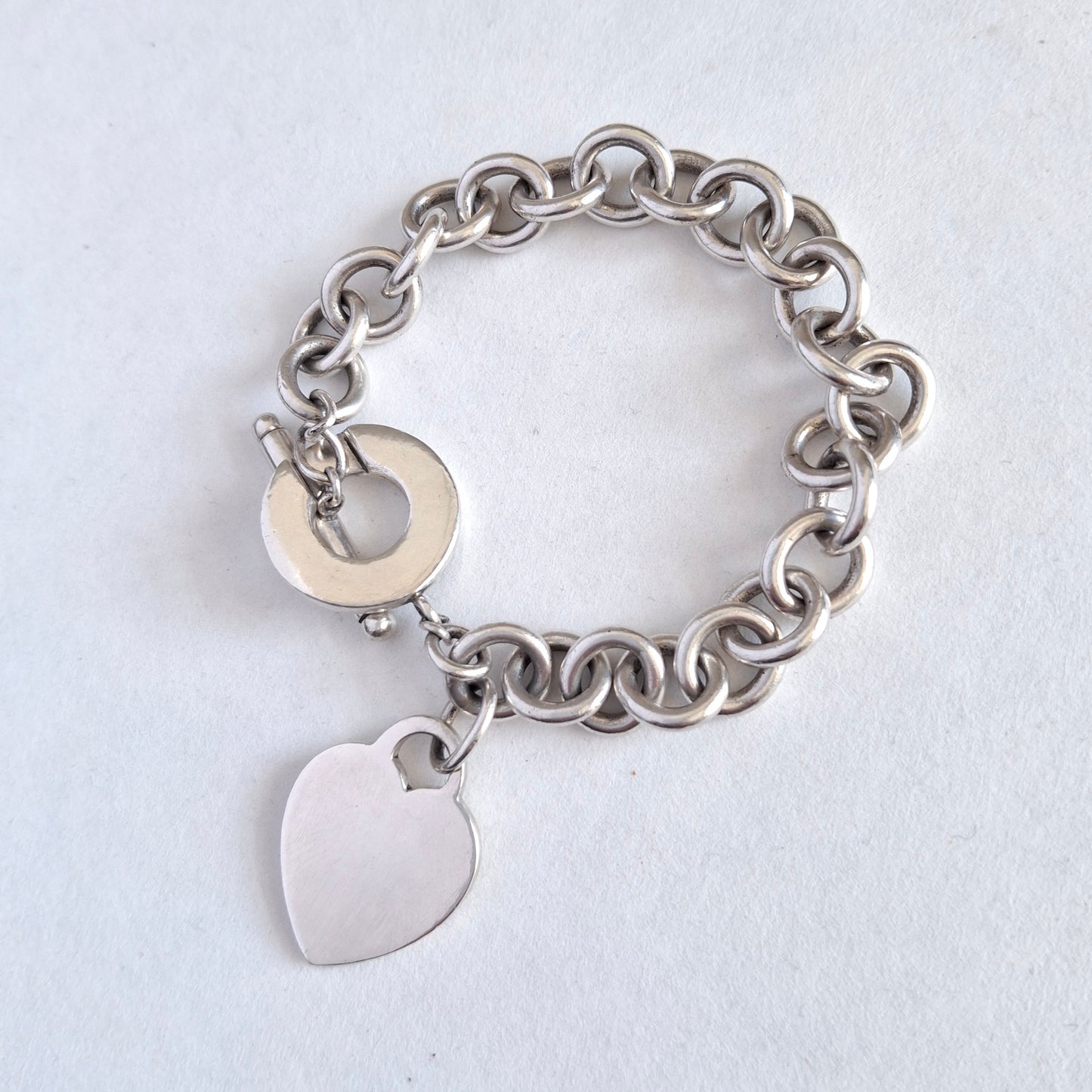Vintage Tiffany & Co Heart Charm Toggle Bracelet in 925 Sterling Silver
