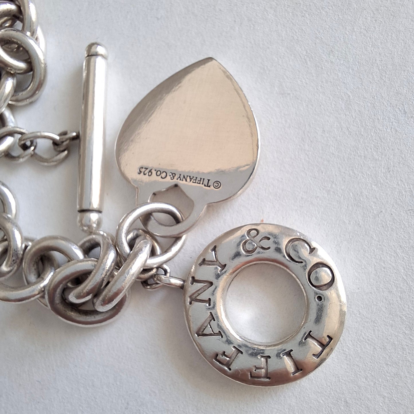 Vintage Tiffany & Co Heart Charm Toggle Bracelet in 925 Sterling Silver