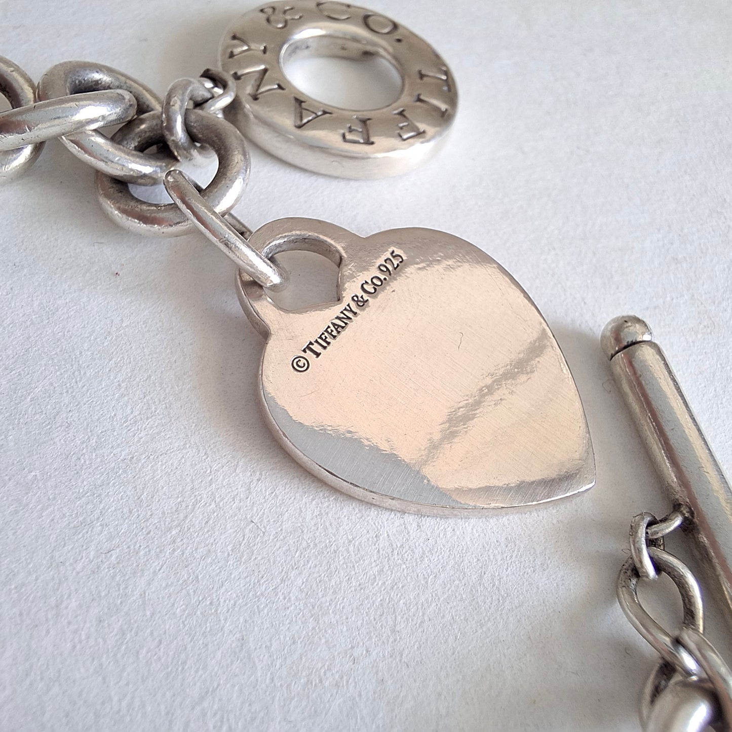 Vintage Tiffany & Co Heart Charm Toggle Bracelet in 925 Sterling Silver