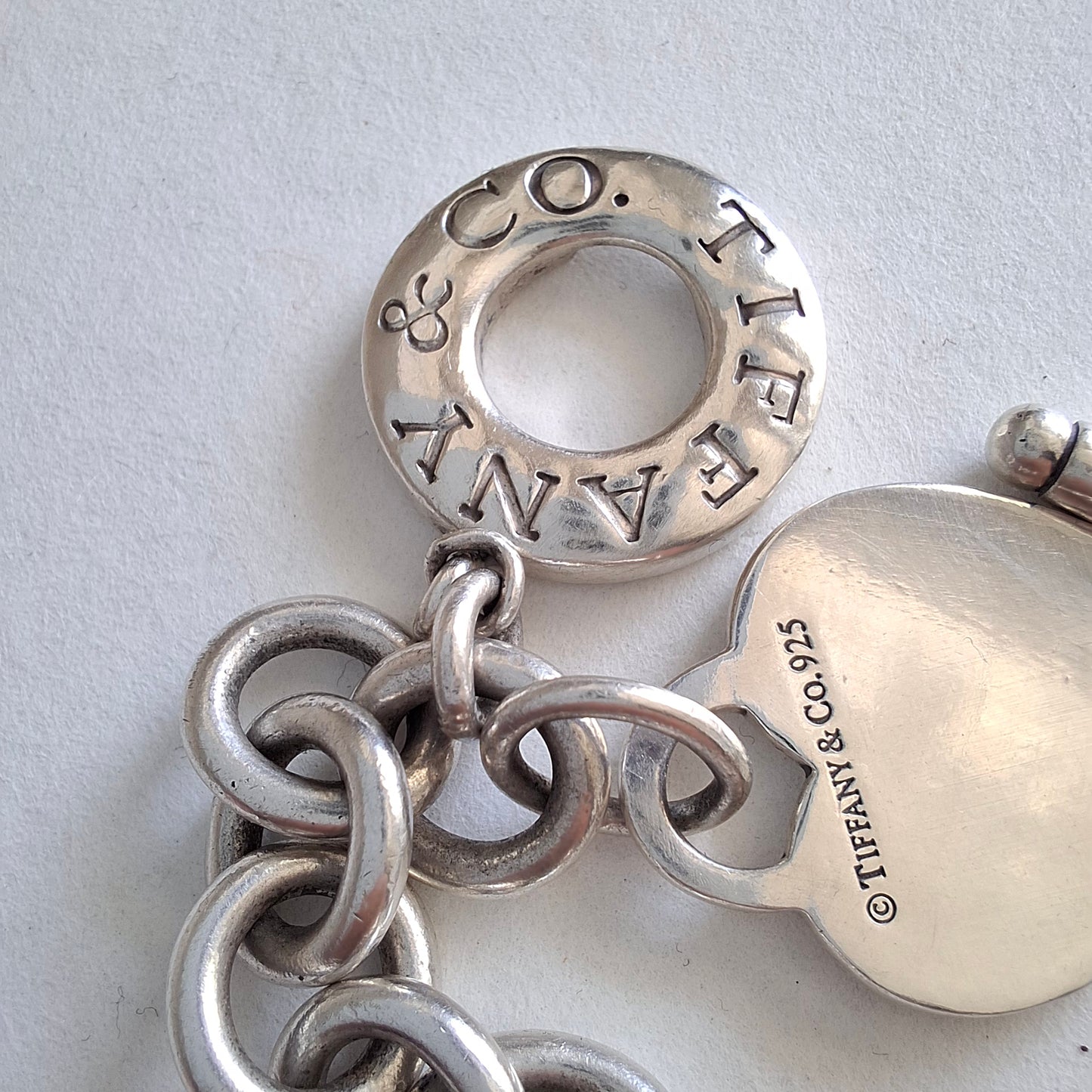 Vintage Tiffany & Co Heart Charm Toggle Bracelet in 925 Sterling Silver