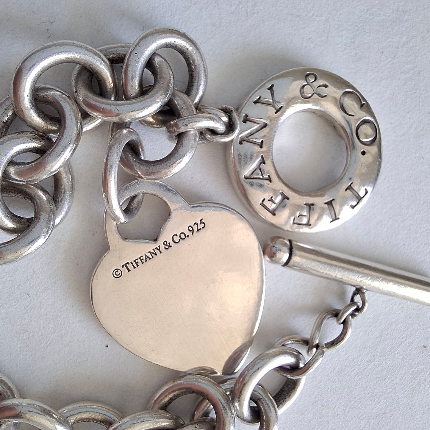Vintage Tiffany & Co Heart Charm Toggle Bracelet in 925 Sterling Silver