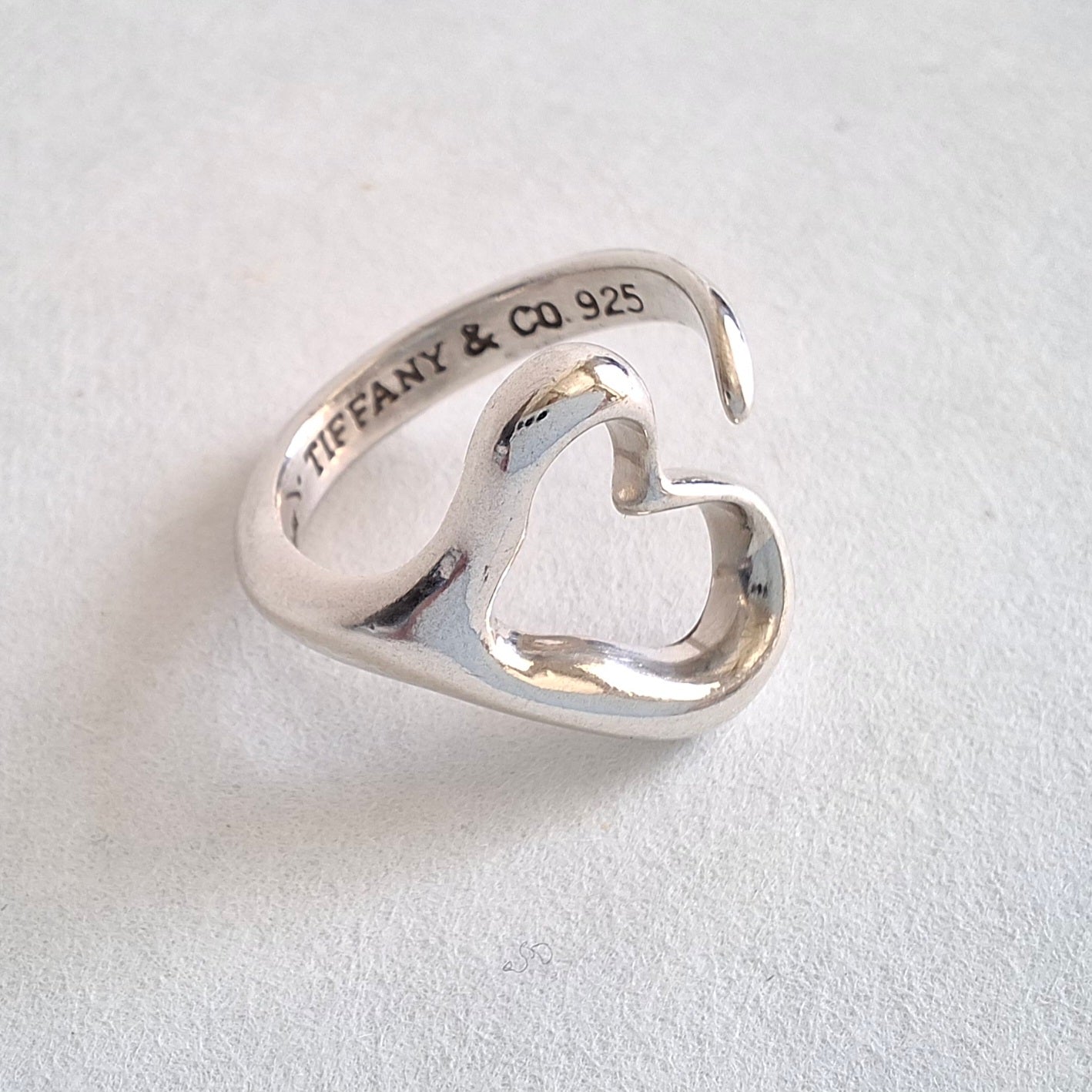 Vintage Tiffany & Co Elsa Peretti Design Open Heart Ring in 925 Sterling Silver