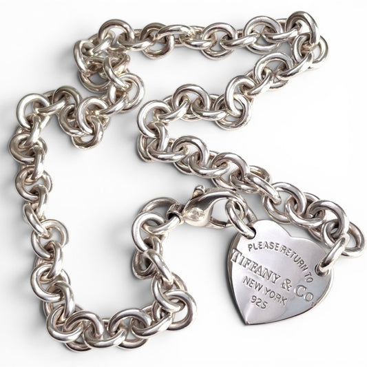Return to Tiffany & Co Heart Tag Charm Necklace in Hallmarked Sterling Silver