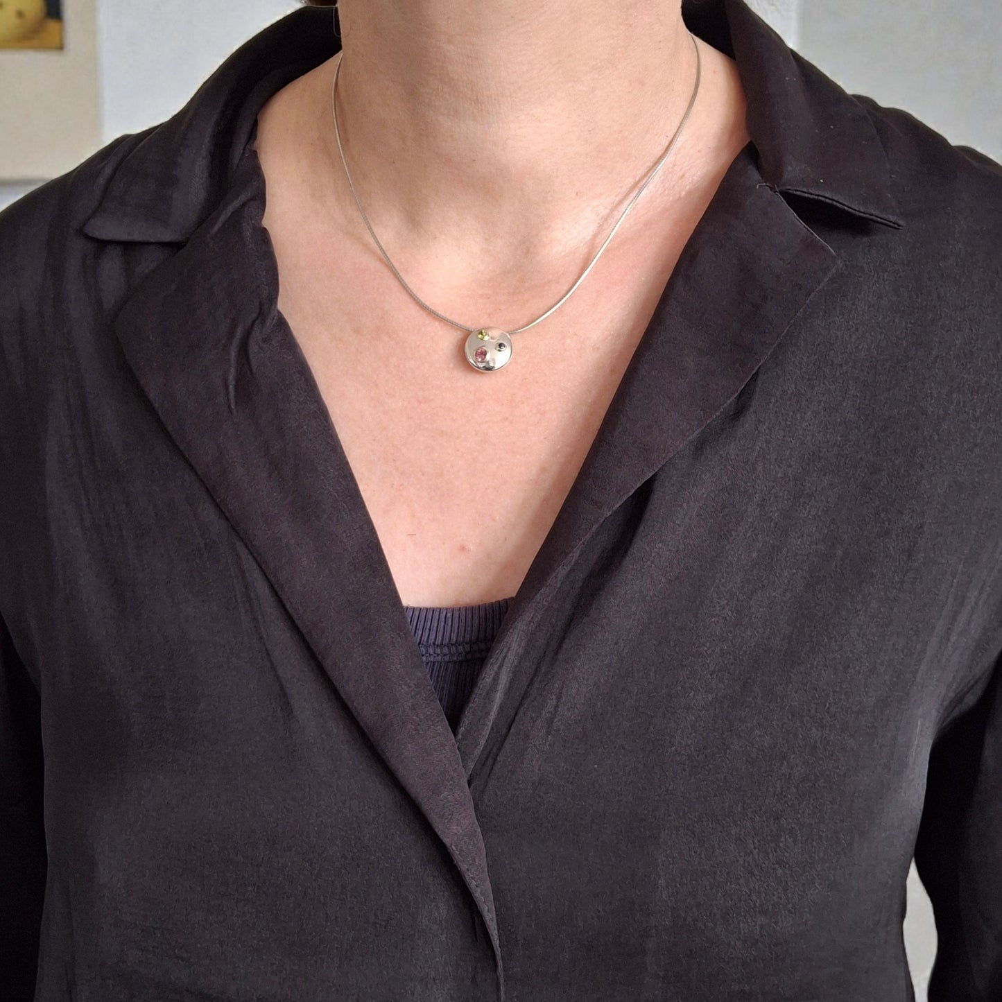 Vintage Sterling Silver Tiffany & Co Etoile Necklace with Peridot Sapphire and Tourmaline set in 18k Gold