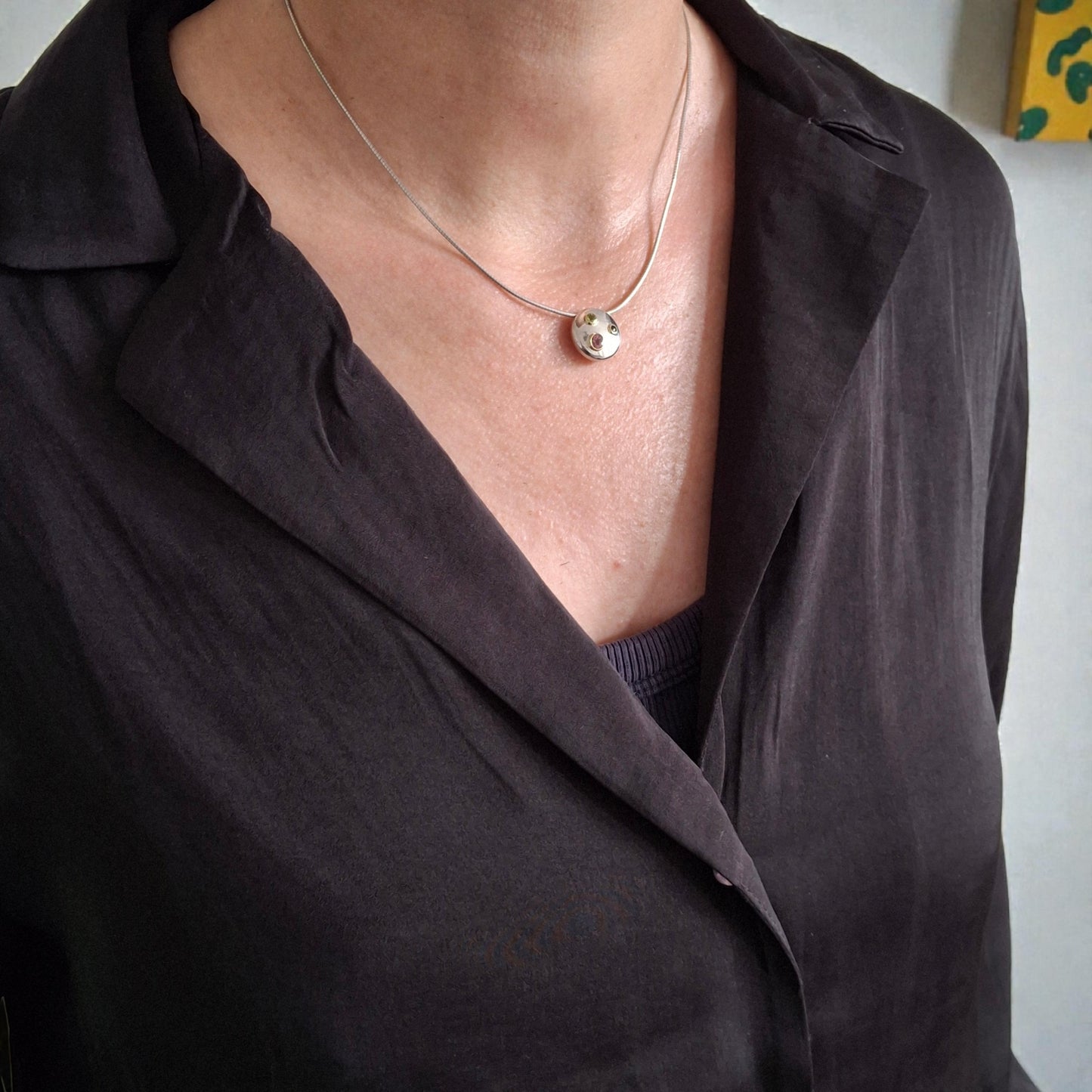 Vintage Sterling Silver Tiffany & Co Etoile Necklace with Peridot Sapphire and Tourmaline set in 18k Gold