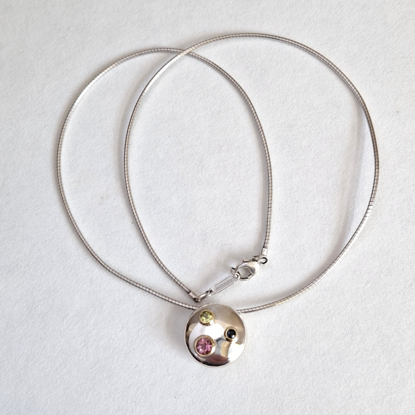 Vintage Sterling Silver Tiffany & Co Etoile Necklace with Peridot Sapphire and Tourmaline set in 18k Gold