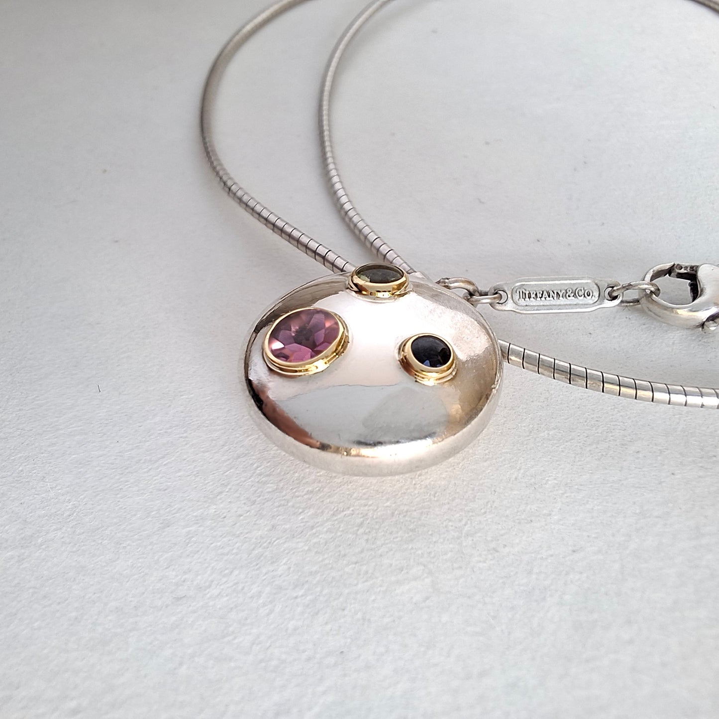 Vintage Sterling Silver Tiffany & Co Etoile Necklace with Peridot Sapphire and Tourmaline set in 18k Gold