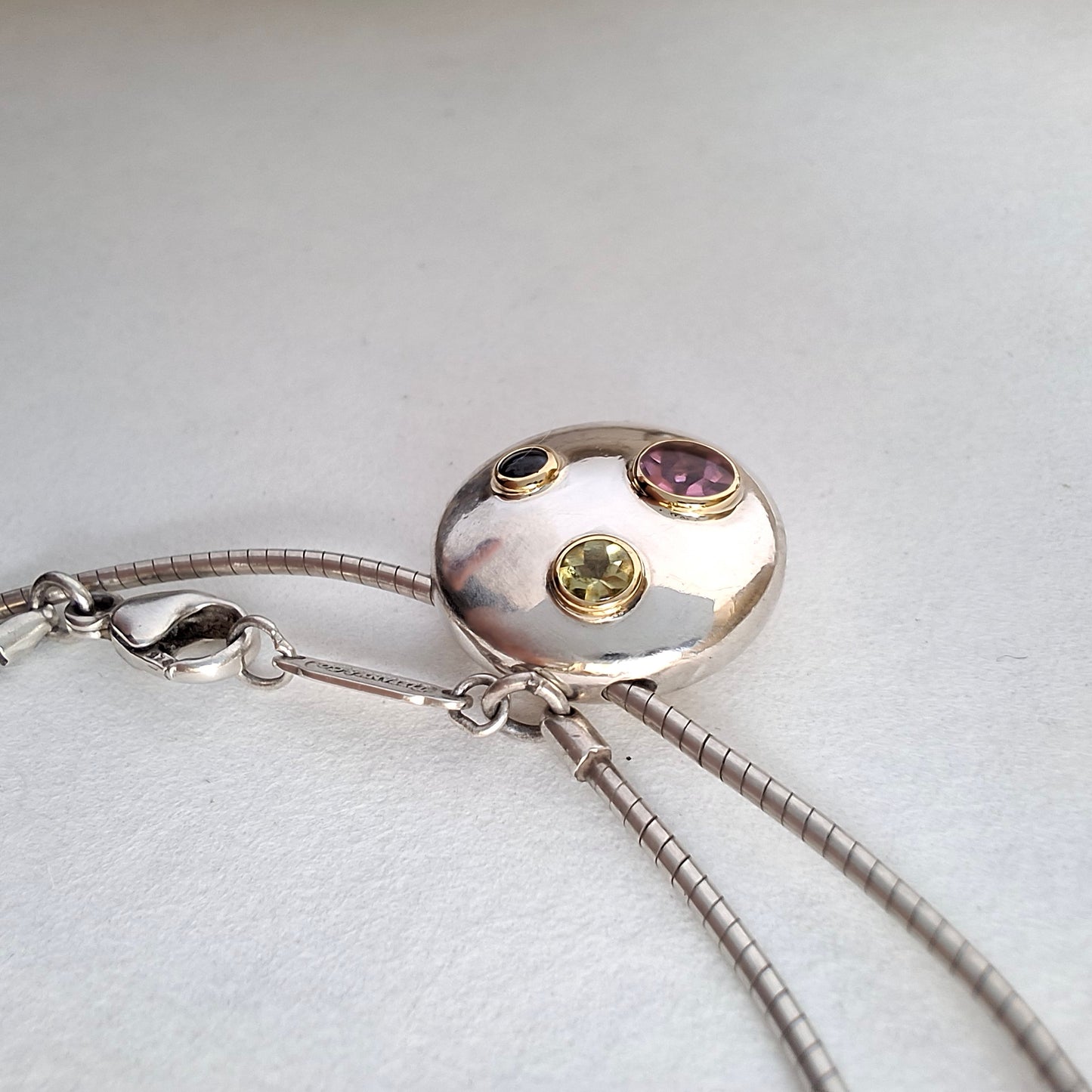 Vintage Sterling Silver Tiffany & Co Etoile Necklace with Peridot Sapphire and Tourmaline set in 18k Gold