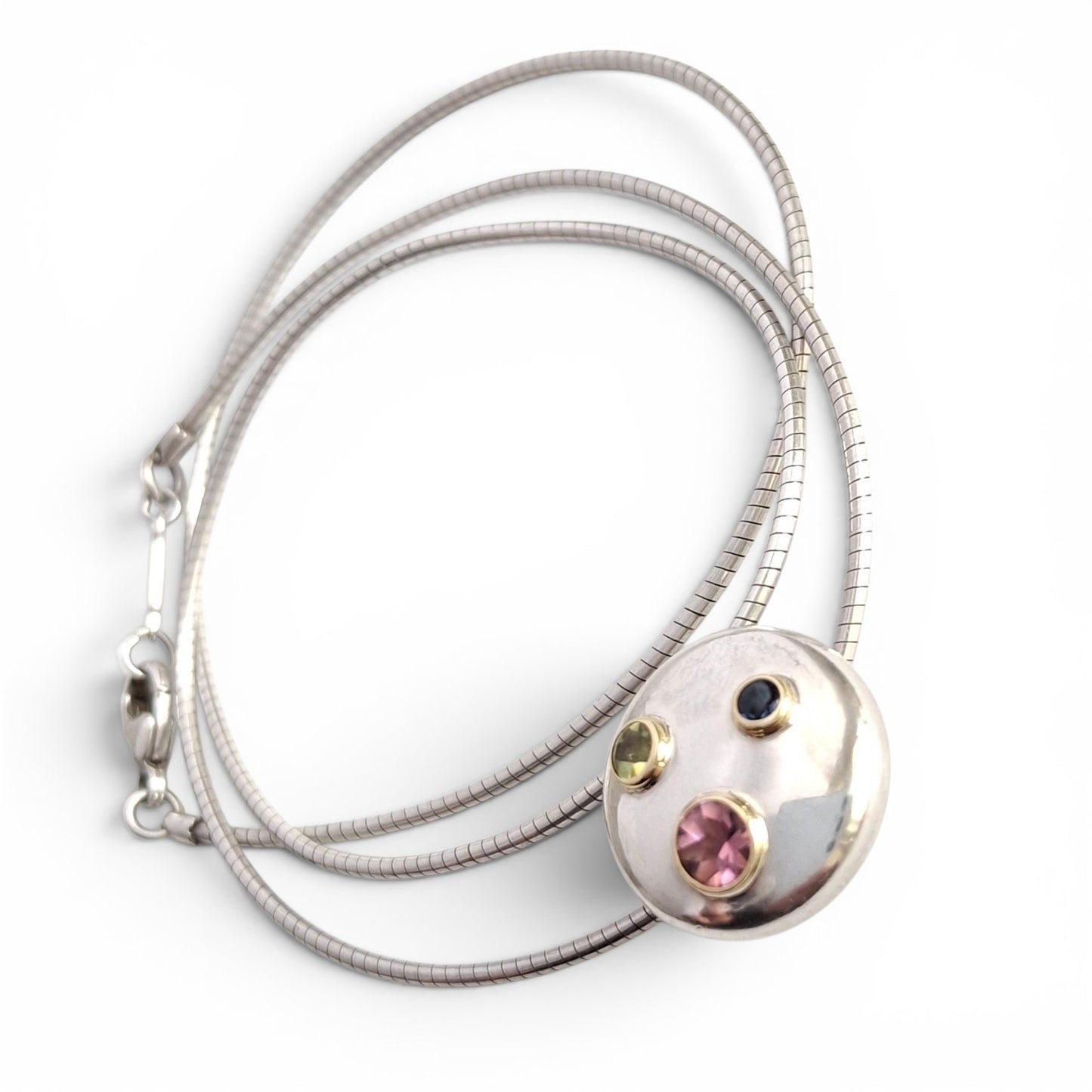 Vintage Sterling Silver Tiffany & Co Etoile Necklace with Peridot Sapphire and Tourmaline set in 18k Gold