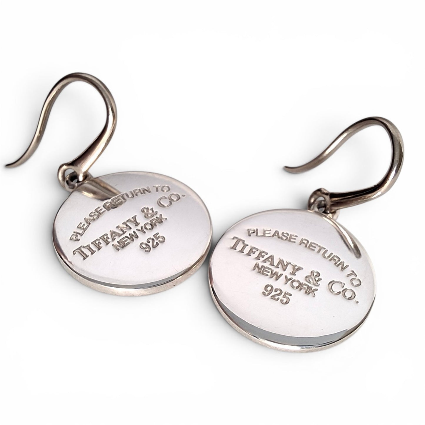 Return to Tiffany & Co Round Tag Charm Dangle Earrings in Sterling Silver