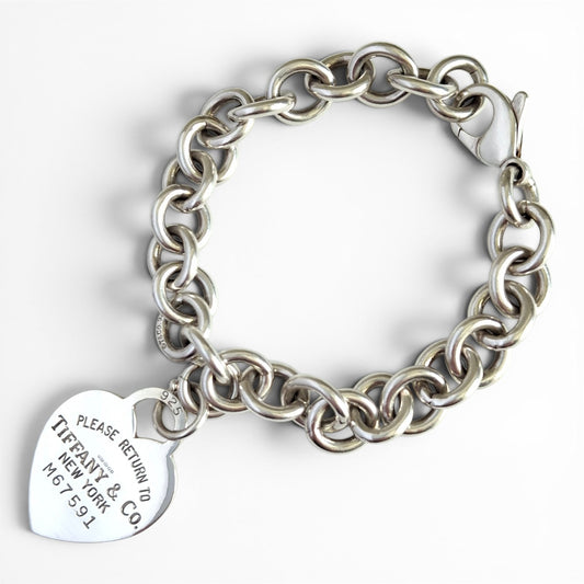 Vintage Tiffany & Co Charm Bracelet with Large Return To Tiffany Numbered Heart Tag